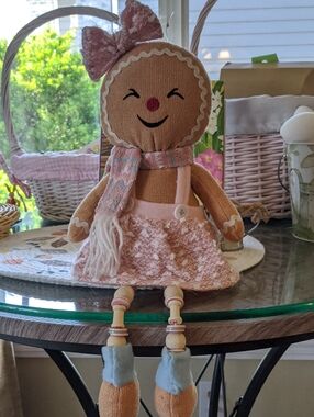 Gingerbread Girl Pink Pastel Shelf Sitter 18“ Home Decor Spring Christmas Easter